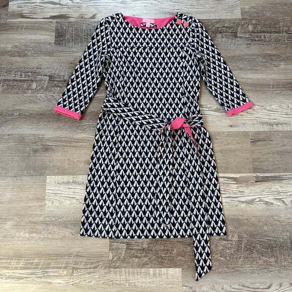 Lilly Pulitzer Navy Pink Geometric Print Knit Belted Dress XS Preppy Mod Retro - Picture 1 of 7